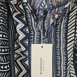 BloomChic Navy and White Tribal Print Blouse
